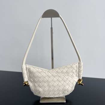 Uubags | Bottege Veneta mini Solstice white bag in intrecciato leather with signature knot 18x28x5cm