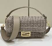 Uubags | Baguette dove grey leather and interlaced fibre bag 15x6x27cm - 1