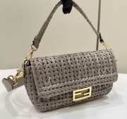 Uubags | Baguette dove grey leather and interlaced fibre bag 15x6x27cm - 6