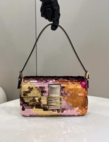 Uubags |  Fendi Sequin Paillettes Vitello Laminato Striped Multicolor 27x5x14cm