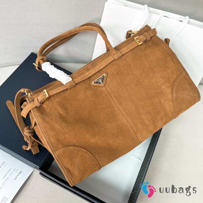 Uubags | Prada large suede handbag in cinnamon 38x24x12cm - 1