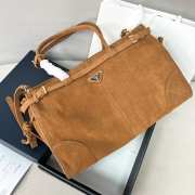 Uubags | Prada large suede handbag in cinnamon 38x24x12cm - 1