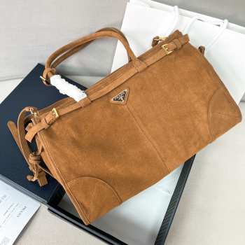 Uubags | Prada large suede handbag in cinnamon 38x24x12cm