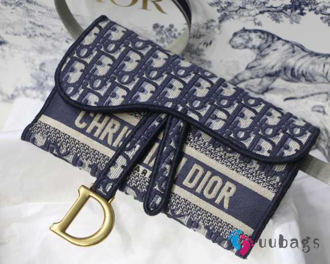 Uubags | Dior Blue Saddle Oblique Pochette Wallet 21x13cm - 1