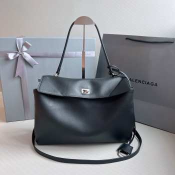 Uubags | Balenciaga Rodeo medium handbag in black smooth calfskin with silver hardware 35x23x11cm