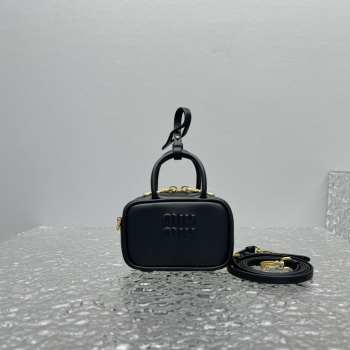 Uubags | MiuMiu leather micro bag in black 10.5x4cm