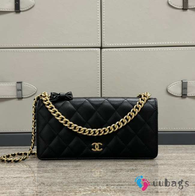 Uubags | Chanel WOC Chain Wallet With Bow In Lambskin & Gold-Tone Metal Black 18x3.5x10.5cm - 1