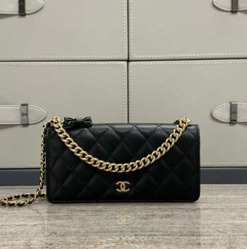 Uubags | Chanel WOC Chain Wallet With Bow In Lambskin & Gold-Tone Metal Black 18x3.5x10.5cm