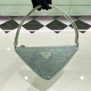 Uubags | Prada Satin Crystal Triangle Pouch In Green 14x5cm - 1