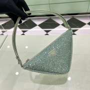 Uubags | Prada Satin Crystal Triangle Pouch In Green 14x5cm - 5