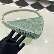 Uubags | Prada Satin Crystal Triangle Pouch In Green 14x5cm - 4