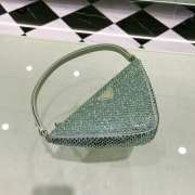 Uubags | Prada Satin Crystal Triangle Pouch In Green 14x5cm - 3