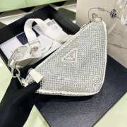 Uubags | Prada Satin Crystal Triangle leather shoulder bag in white 26x14x12cm - 6