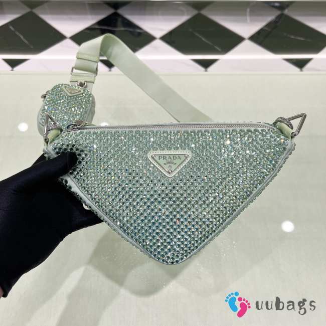 Uubags | Prada Satin Crystal Triangle leather shoulder bag in green 26x14x12cm - 1