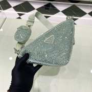 Uubags | Prada Satin Crystal Triangle leather shoulder bag in green 26x14x12cm - 6