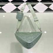 Uubags | Prada Satin Crystal Triangle leather shoulder bag in green 26x14x12cm - 2