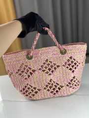 Uubags | Chanel Small Tote Bag Raffia Effect Braided & Gold-Tone Metal Beige & Pink 24.5x32x10cm - 4