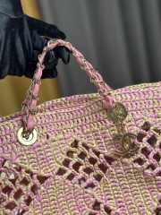 Uubags | Chanel Small Tote Bag Raffia Effect Braided & Gold-Tone Metal Beige & Pink 24.5x32x10cm - 5