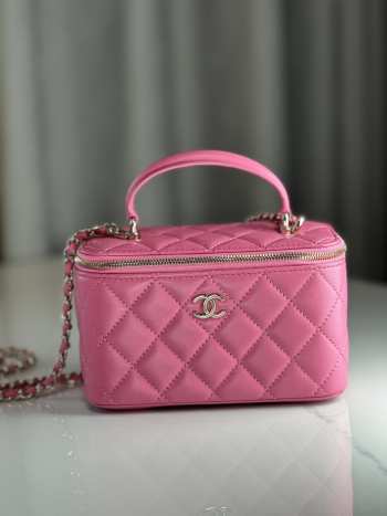 Uubags | Chanel Vanity Top Handle Rectangular Lambskin Pink Silver Plated 17cm