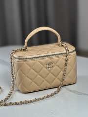 Uubags | Chanel Vanity Top Handle Rectangular Lambskin Beige Silver Plated 17cm - 5