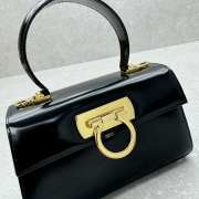 Uubags | Ferragamo Iconic top handle black bag in brushed-off calfskin with a gold Gancini clasp 21x8x12cm - 3