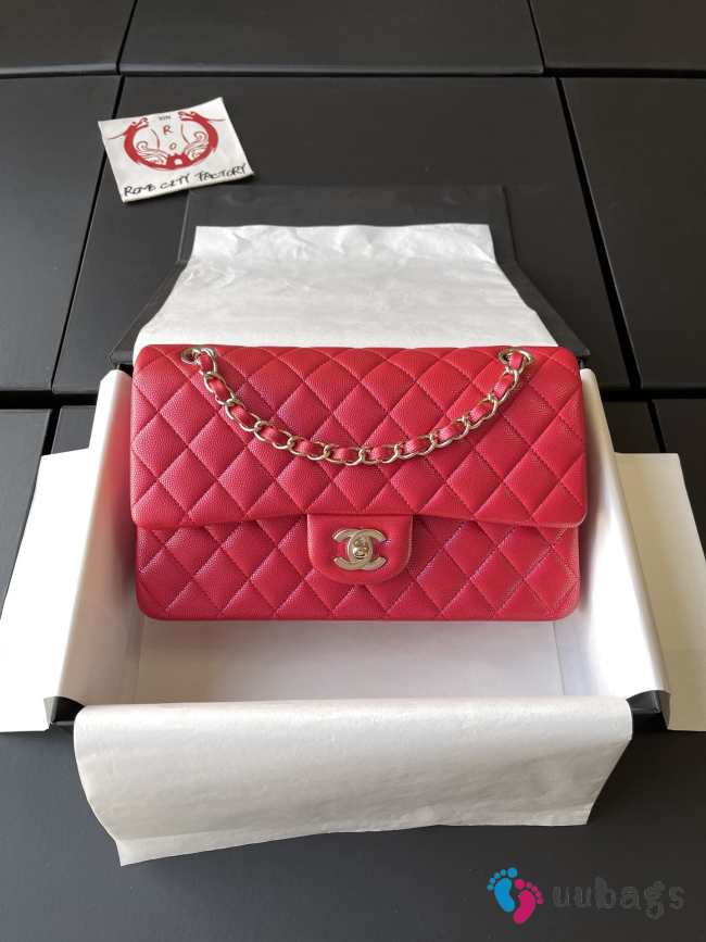 Uubags | Chanel flap bag caviar leather in red with light gold hardware 25cm - 1