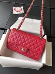 Uubags | Chanel flap bag caviar leather in red with light gold hardware 25cm - 6