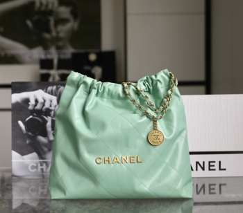 Uubags | Chanel Bag 22 Shiny Calfskin & Gold Metal Mint Green 39x42x8cm