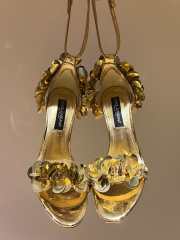 Uubags | Dolce & Gabbana Gold Metallic floral high heels with ankle straps 11cm - 3