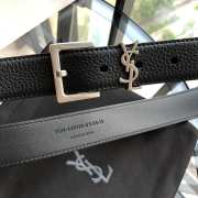 Uubags | YSL Cassandre Belt With Silver Square Buckle In Black Grained Leather 3cm - 6