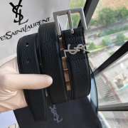 Uubags | YSL Cassandre Belt With Silver Square Buckle In Black Grained Leather 3cm - 5