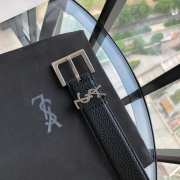 Uubags | YSL Cassandre Belt With Silver Square Buckle In Black Grained Leather 3cm - 3