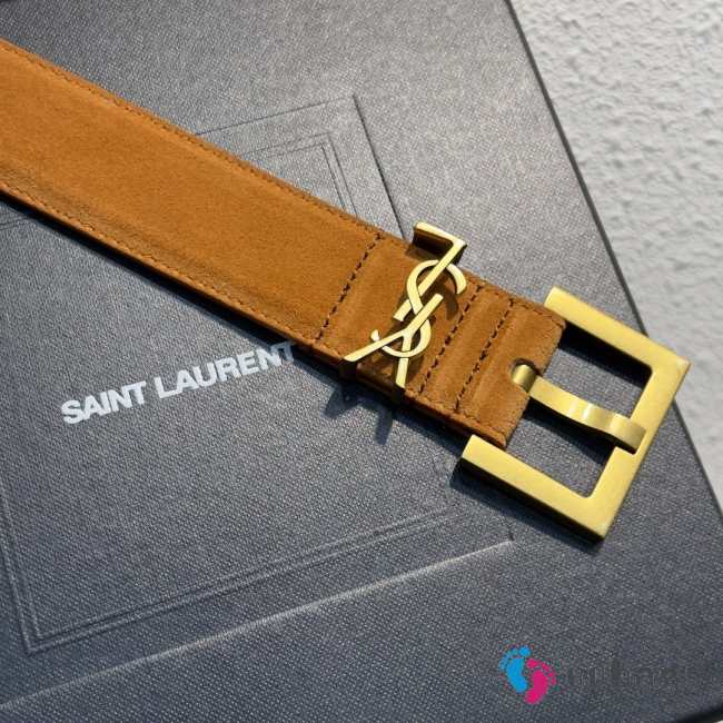 Uubags | YSL Cassandre Belt With Square Buckle In Brown Suede 3cm - 1