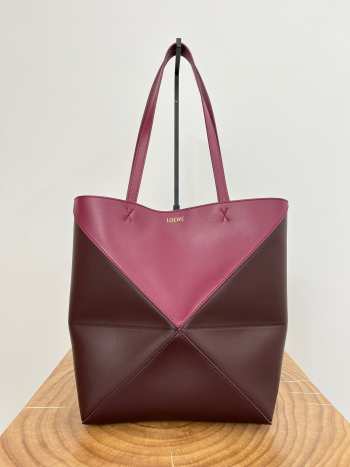 Uubags | Loewe Puzzle Fold large tote bag in crimson/dark burgundy shiny calfskin 31x25x14cm