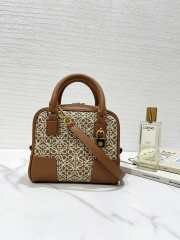 Uubags | Loewe Amazona 19 square bag in Anagram jacquard and calfskin tan/pecan 16x14x8.5cm - 6