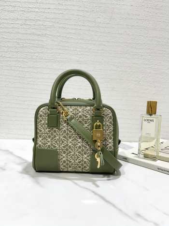 Uubags | Loewe Amazona 19 square bag in Anagram jacquard and calfskin green 16x14x8.5cm