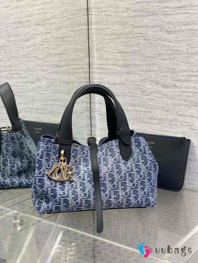 Uubags | Medium Dior Toujours Bag Blue Denim Oblique Jacquard 23x15x15cm - 1