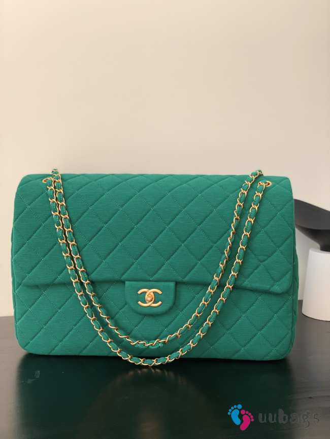 Uubags | Chanel Airlines Large XXL Classic Flap Bag In Green 40x26x12cm - 1