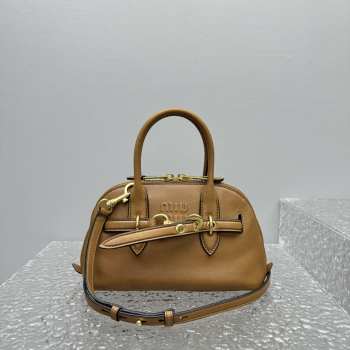 Uubags | Miu Miu Aventure nappa leather top-handle bag in caramel 28x21x17cm