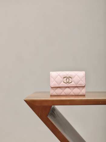 Uubags | Chanel Flip wallet Grained Calfskin & Gold Metal Light Pink 9x16.5x2cm