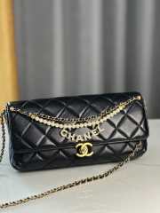 Uubags | Chanel 24A pearl chain baguette bag black 13x27x5cm - 5