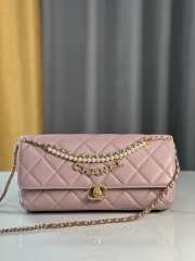 Uubags | Chanel 24A pearl chain baguette bag pink 13x27x5cm - 1