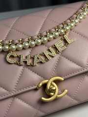 Uubags | Chanel 24A pearl chain baguette bag pink 13x27x5cm - 5