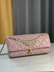 Uubags | Chanel 24A pearl chain baguette bag pink 13x27x5cm - 3