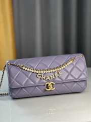 Uubags | Chanel 24A pearl chain baguette bag purple 13x27x5cm - 3