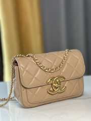 Uubags | Chanel Mini Flap Bag Shiny Lambskin & Gold Plated Metal Beige 13.5x19x7cm - 2