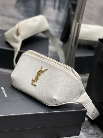 Uubags | YSL Cassandre Classic white belt bag with gold buckle 25x14x3.5cm