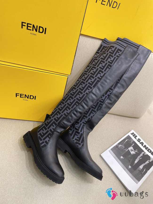 Uubags | Fendi Rockoko black leather ankle boots with stretch fabric - 1