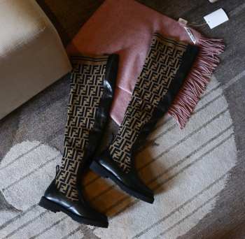 Uubags | Fendi Rockoko brown leather ankle boots with stretch fabric