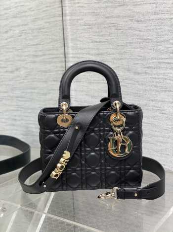 Uubags | Lady Dior lamskin black buckle gold matel chain 20x8x17cm